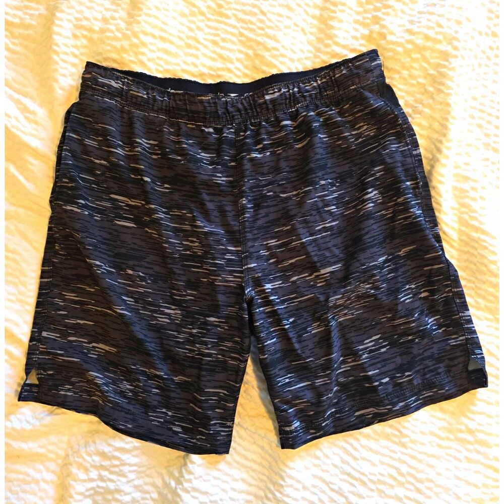 Speedo Men's Black/Gray Camo Swim/running Trunks Size L Elastic Waist.